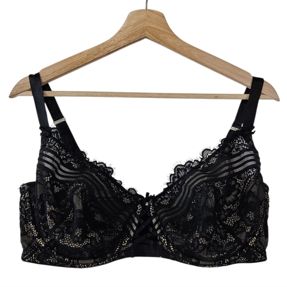 Lane Bryant Cacique 40DDD Unlined Balconette Black Sexy Lace Bra - Picture 1 of 5
